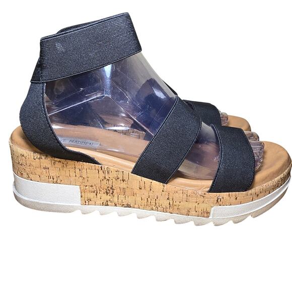 Steve Madden Bandi Sandals Womens Strappy Ankle Strap Wedge Black Fabric 9 M - Picture 2 of 7